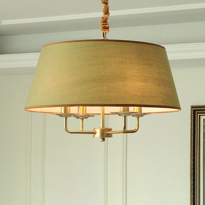 Traditional Rustic Cylinder Iron Fabric 4-Light Chandelier For Living Room