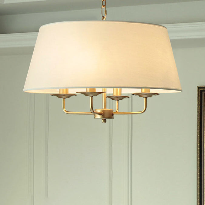 Traditional Rustic Cylinder Iron Fabric 4-Light Chandelier For Living Room