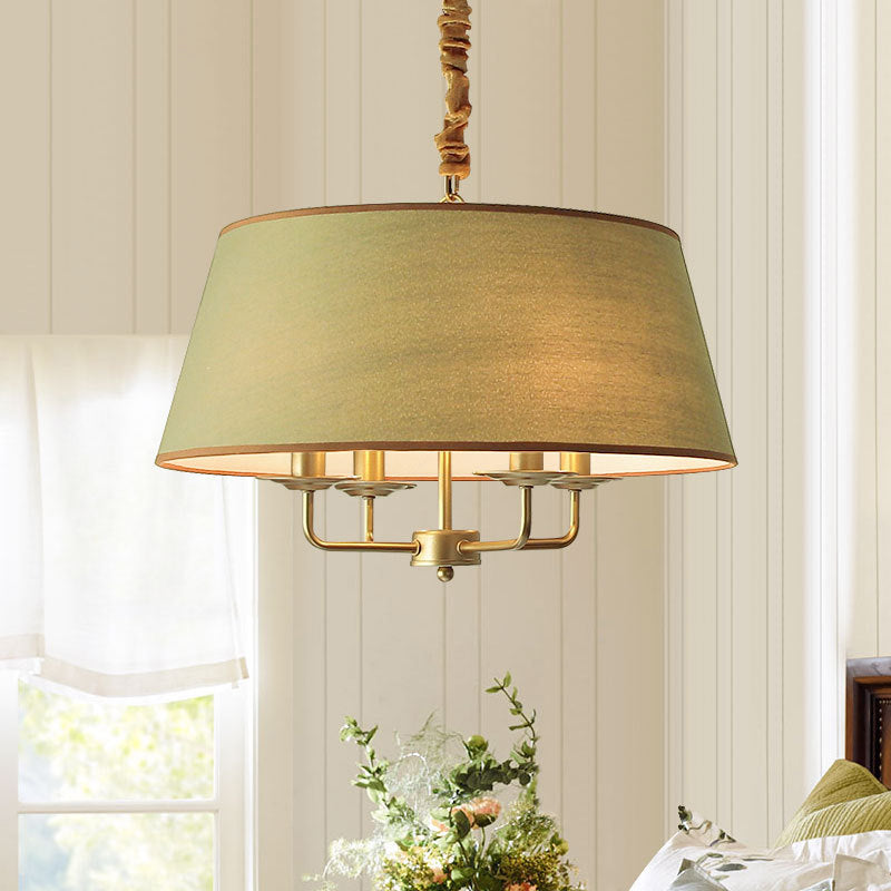 Traditional Rustic Cylinder Iron Fabric 4-Light Chandelier For Living Room