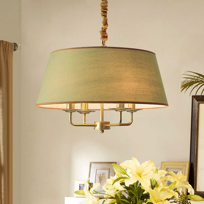 Traditional Rustic Cylinder Iron Fabric 4-Light Chandelier For Living Room