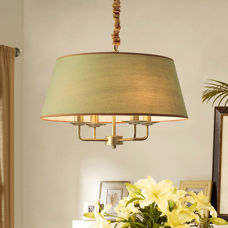 Traditional Rustic Cylinder Iron Fabric 4-Light Chandelier For Living Room