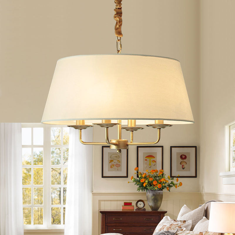 Traditional Rustic Cylinder Iron Fabric 4-Light Chandelier For Living Room