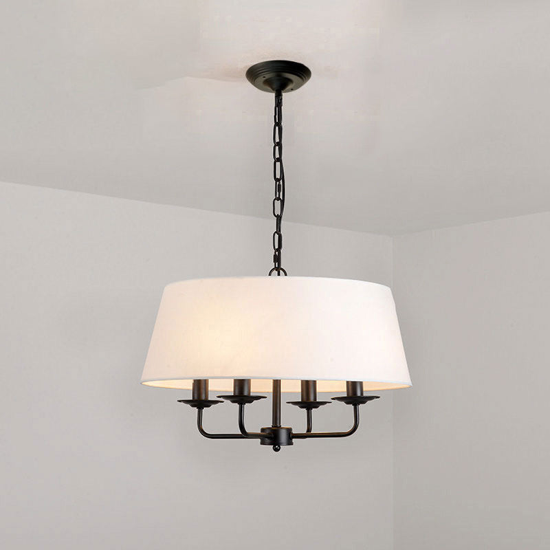 Traditional Rustic Cylinder Iron Fabric 4-Light Chandelier For Living Room