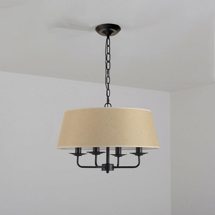 Lustre traditionnel rustique en fer avec cylindre et 4 lumières pour salon 