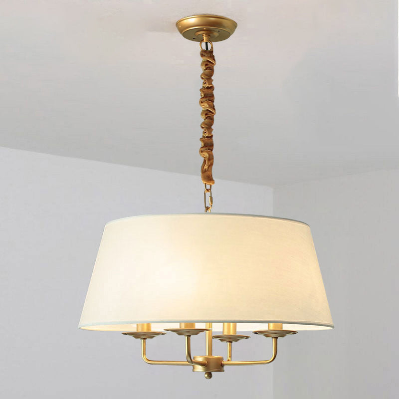 Traditional Rustic Cylinder Iron Fabric 4-Light Chandelier For Living Room