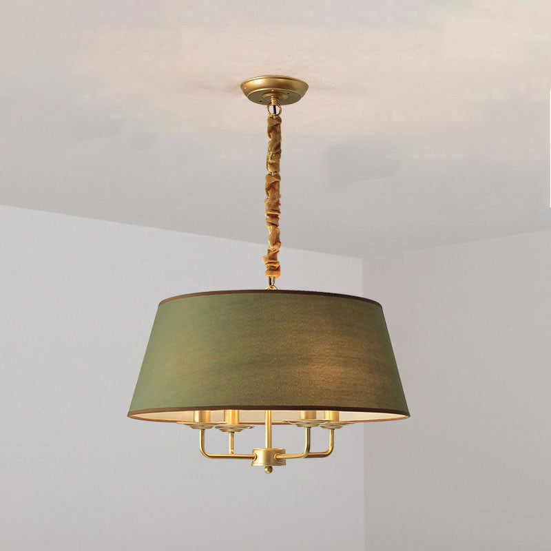 Traditional Rustic Cylinder Iron Fabric 4-Light Chandelier For Living Room