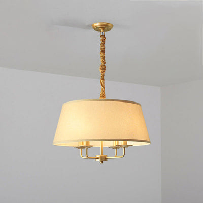 Traditional Rustic Cylinder Iron Fabric 4-Light Chandelier For Living Room