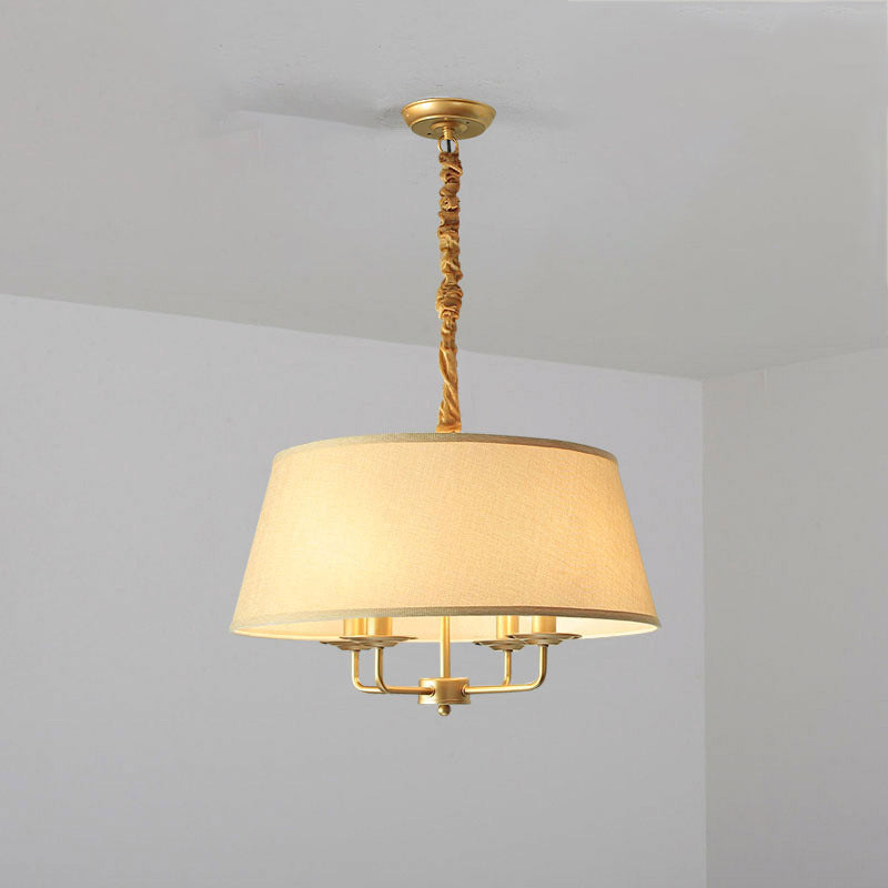 Traditional Rustic Cylinder Iron Fabric 4-Light Chandelier For Living Room