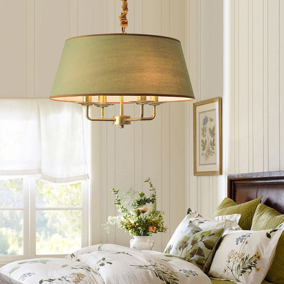 Traditional Rustic Cylinder Iron Fabric 4-Light Chandelier For Living Room
