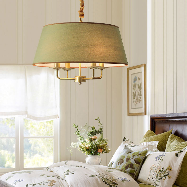Traditional Rustic Cylinder Iron Fabric 4-Light Chandelier For Living Room