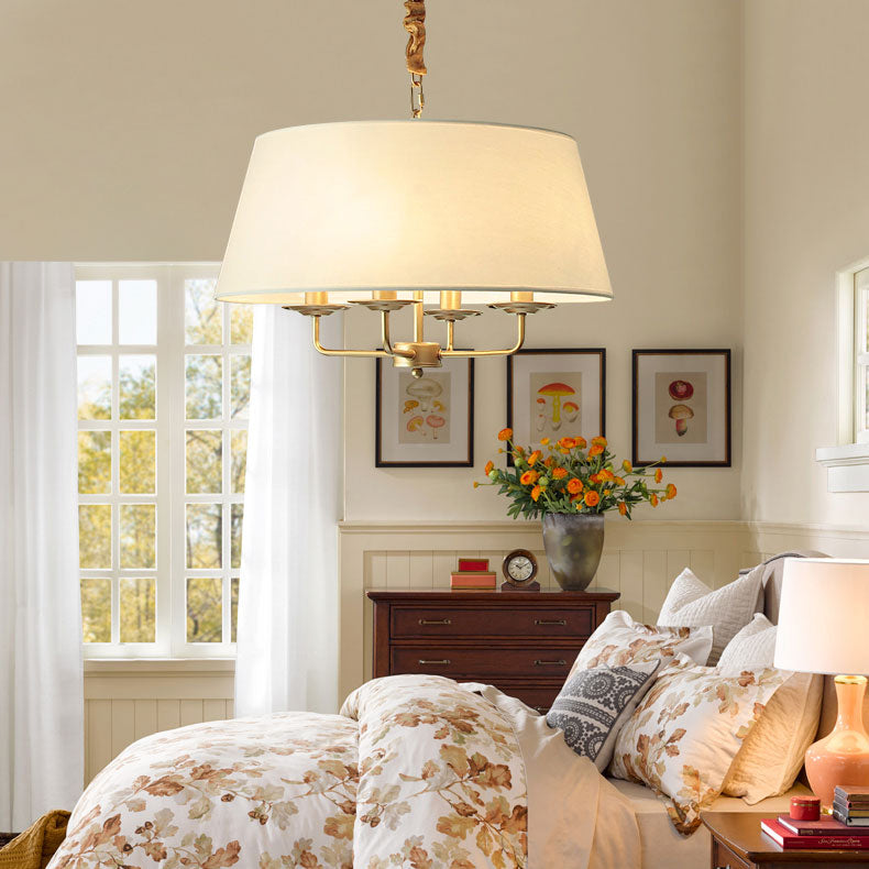 Traditional Rustic Cylinder Iron Fabric 4-Light Chandelier For Living Room