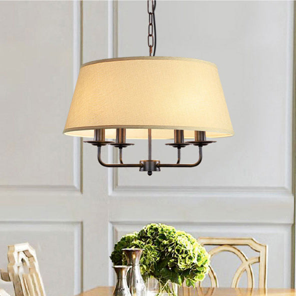 Traditional Rustic Cylinder Iron Fabric 4-Light Chandelier For Living Room