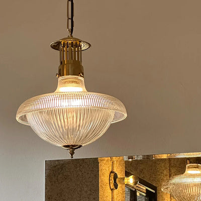 Traditional Vintage Dome Metal Glass 1-Light Pendant Light For Living Room