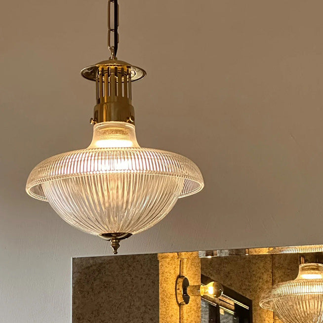 Traditional Vintage Dome Metal Glass 1-Light Pendant Light For Living Room