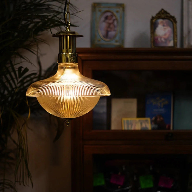 Traditional Vintage Dome Metal Glass 1-Light Pendant Light For Living Room