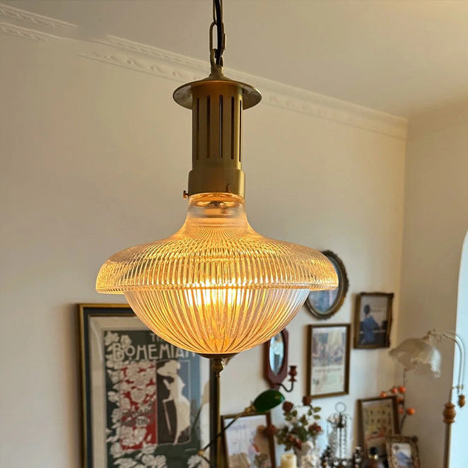Traditional Vintage Dome Metal Glass 1-Light Pendant Light For Living Room