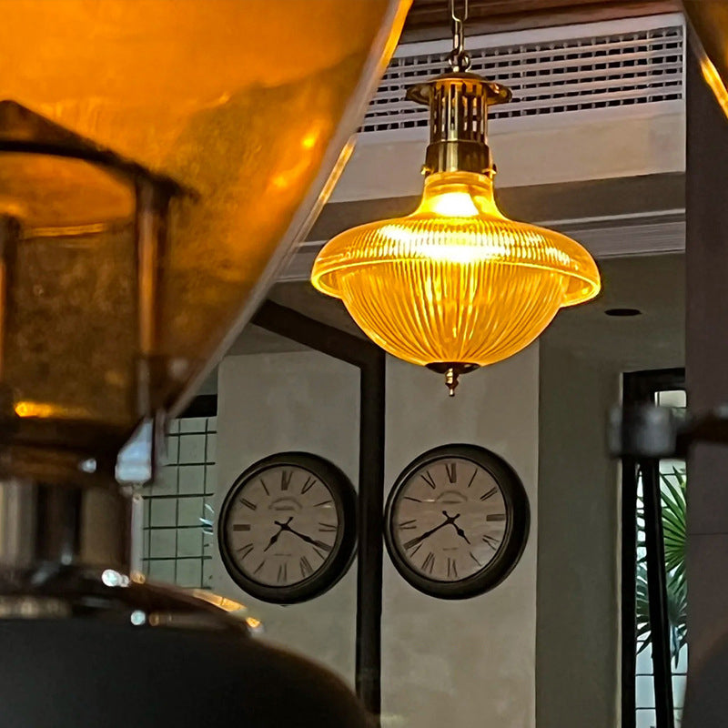 Traditional Vintage Dome Metal Glass 1-Light Pendant Light For Living Room