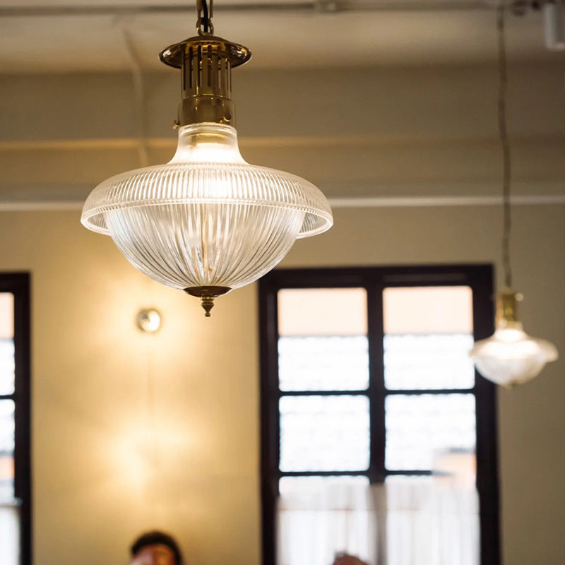 Traditional Vintage Dome Metal Glass 1-Light Pendant Light For Living Room