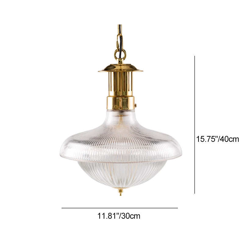 Traditional Vintage Dome Metal Glass 1-Light Pendant Light For Living Room