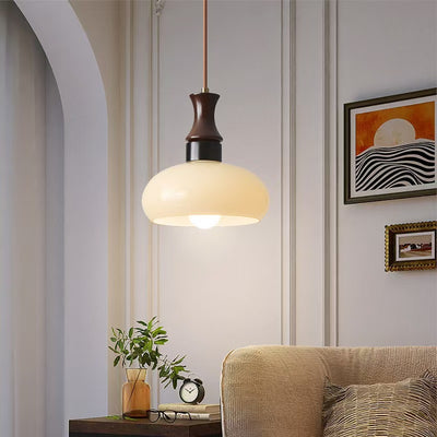 Moderne Mid-Century runde Metall-Gummibaum-Glas 1-Licht-Pendelleuchte für Wohnzimmer 