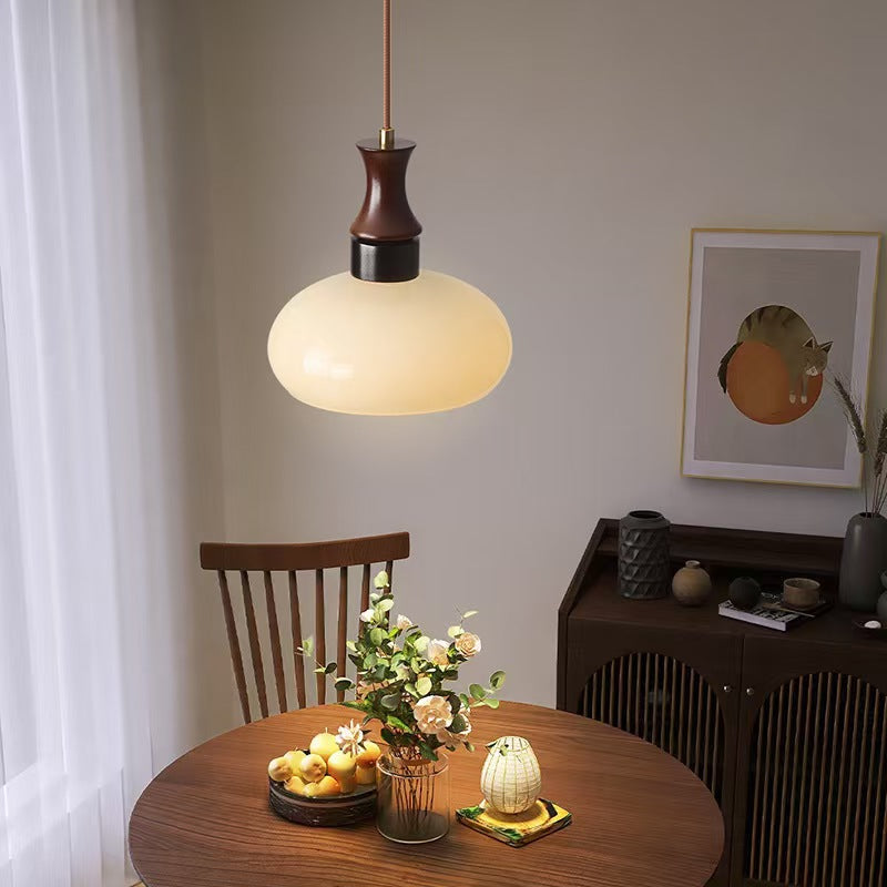 Moderne Mid-Century runde Metall-Gummibaum-Glas 1-Licht-Pendelleuchte für Wohnzimmer 