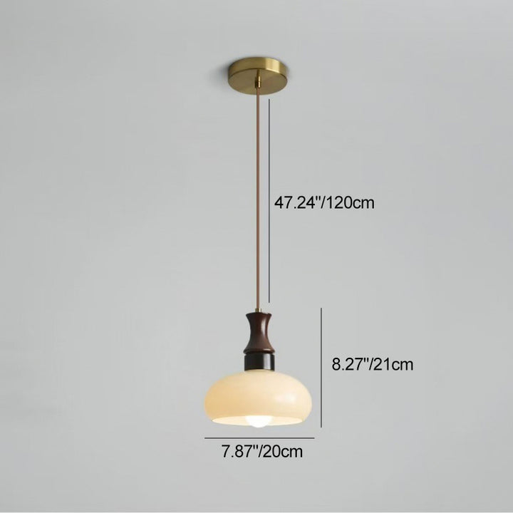 Suspension Luminaire Moderne Mi-Siècle Rond en Métal et Bois de Caoutchouc avec Verre à 1 Lumière pour Salon 