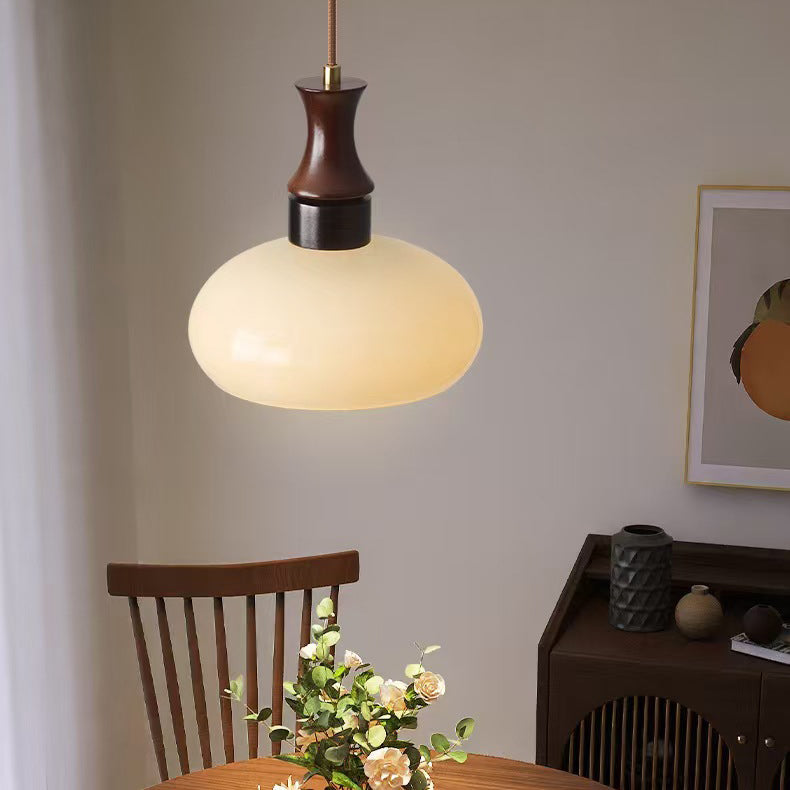 Moderne Mid-Century runde Metall-Gummibaum-Glas 1-Licht-Pendelleuchte für Wohnzimmer 