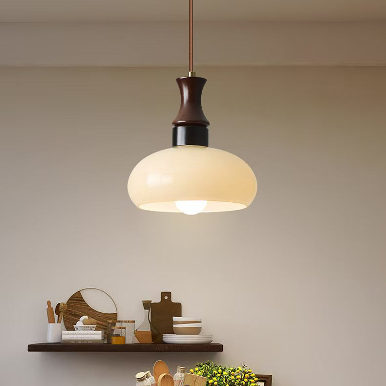 Moderne Mid-Century runde Metall-Gummibaum-Glas 1-Licht-Pendelleuchte für Wohnzimmer 
