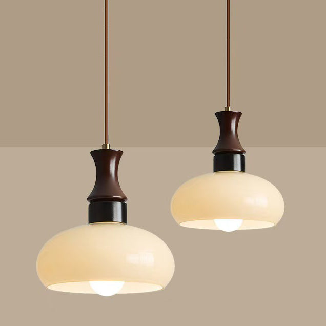 Moderne Mid-Century runde Metall-Gummibaum-Glas 1-Licht-Pendelleuchte für Wohnzimmer 