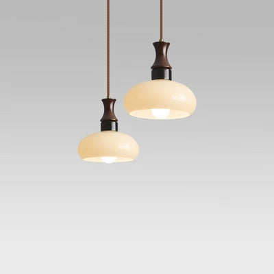 Moderne Mid-Century runde Metall-Gummibaum-Glas 1-Licht-Pendelleuchte für Wohnzimmer 