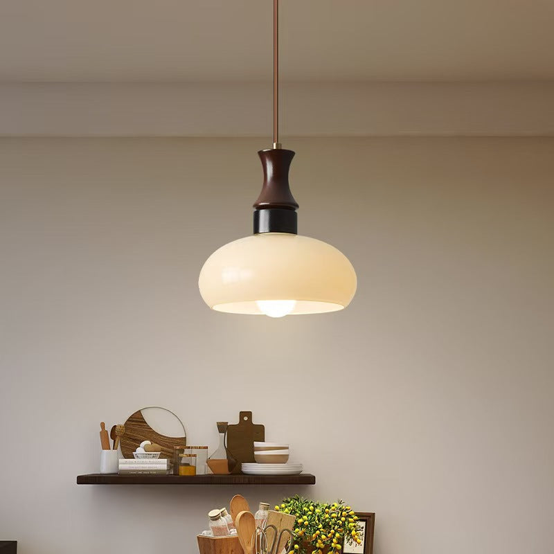 Moderne Mid-Century runde Metall-Gummibaum-Glas 1-Licht-Pendelleuchte für Wohnzimmer 