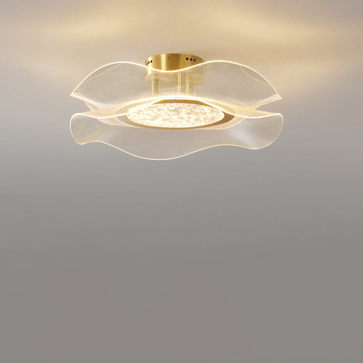 Lustre LED plafonnier semi-encastré en aluminium acrylique métal fleur moderne de luxe pour chambre 