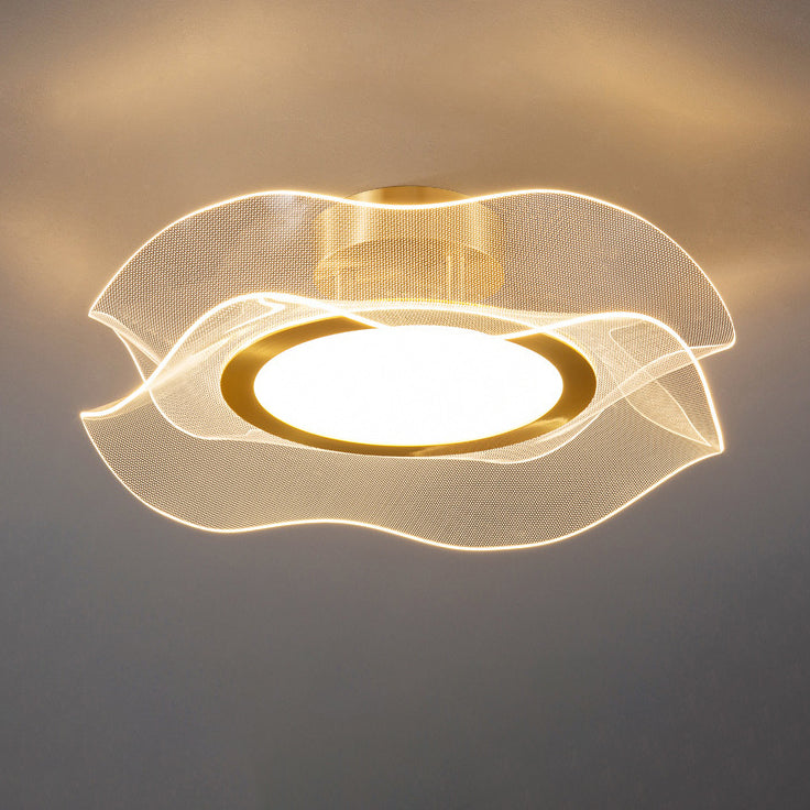 مصباح سقف LED شبه متدفق من الألمنيوم والأكريليك والمعدن بتصميم زهرة عصري فاخر لغرفة النوم 
