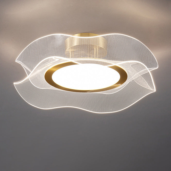 مصباح سقف LED شبه متدفق من الألمنيوم والأكريليك والمعدن بتصميم زهرة عصري فاخر لغرفة النوم 