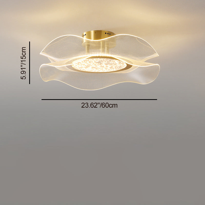 مصباح سقف LED شبه متدفق من الألمنيوم والأكريليك والمعدن بتصميم زهرة عصري فاخر لغرفة النوم 