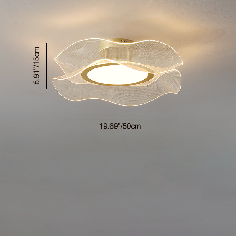 مصباح سقف LED شبه متدفق من الألمنيوم والأكريليك والمعدن بتصميم زهرة عصري فاخر لغرفة النوم 