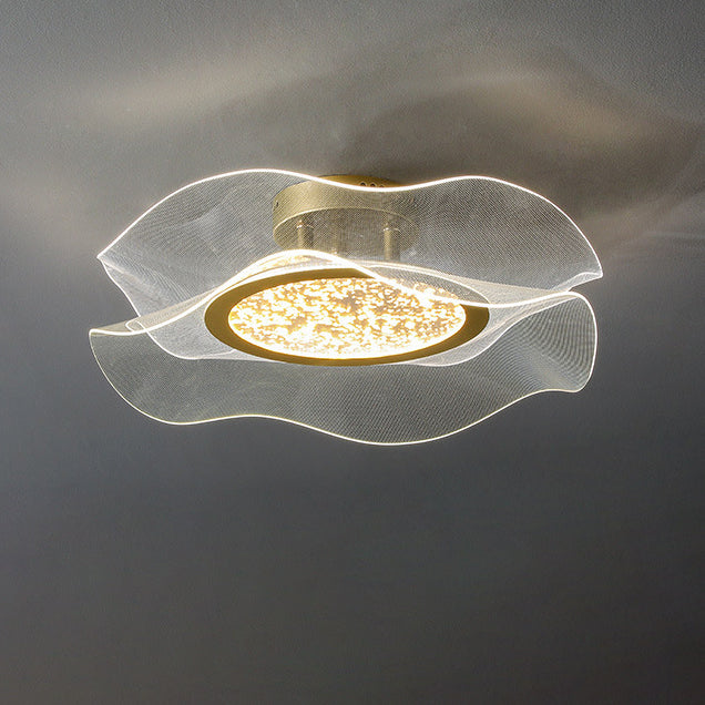 مصباح سقف LED شبه متدفق من الألمنيوم والأكريليك والمعدن بتصميم زهرة عصري فاخر لغرفة النوم 