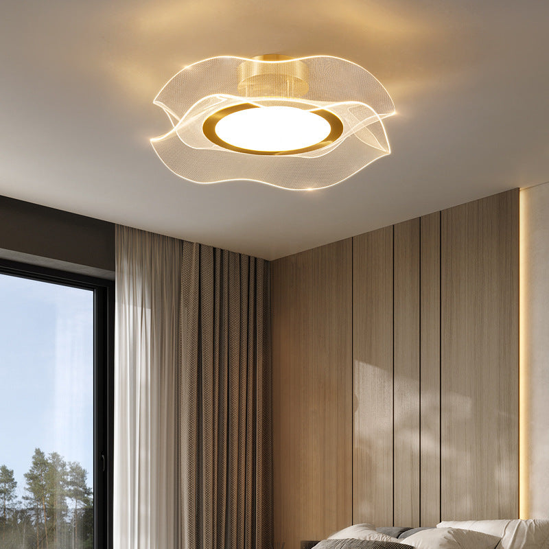 مصباح سقف LED شبه متدفق من الألمنيوم والأكريليك والمعدن بتصميم زهرة عصري فاخر لغرفة النوم 