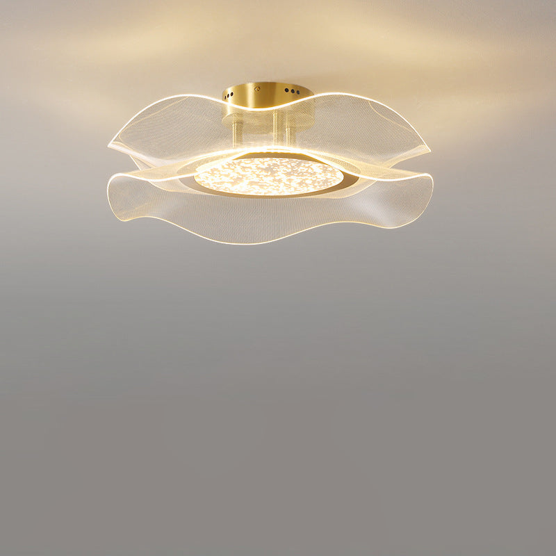 مصباح سقف LED شبه متدفق من الألمنيوم والأكريليك والمعدن بتصميم زهرة عصري فاخر لغرفة النوم 