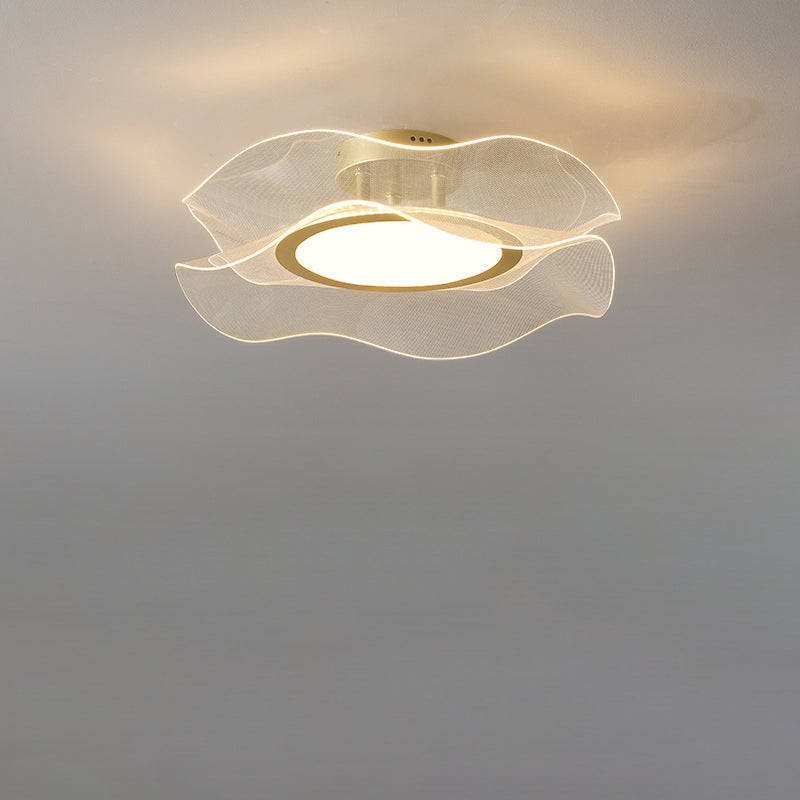 مصباح سقف LED شبه متدفق من الألمنيوم والأكريليك والمعدن بتصميم زهرة عصري فاخر لغرفة النوم 
