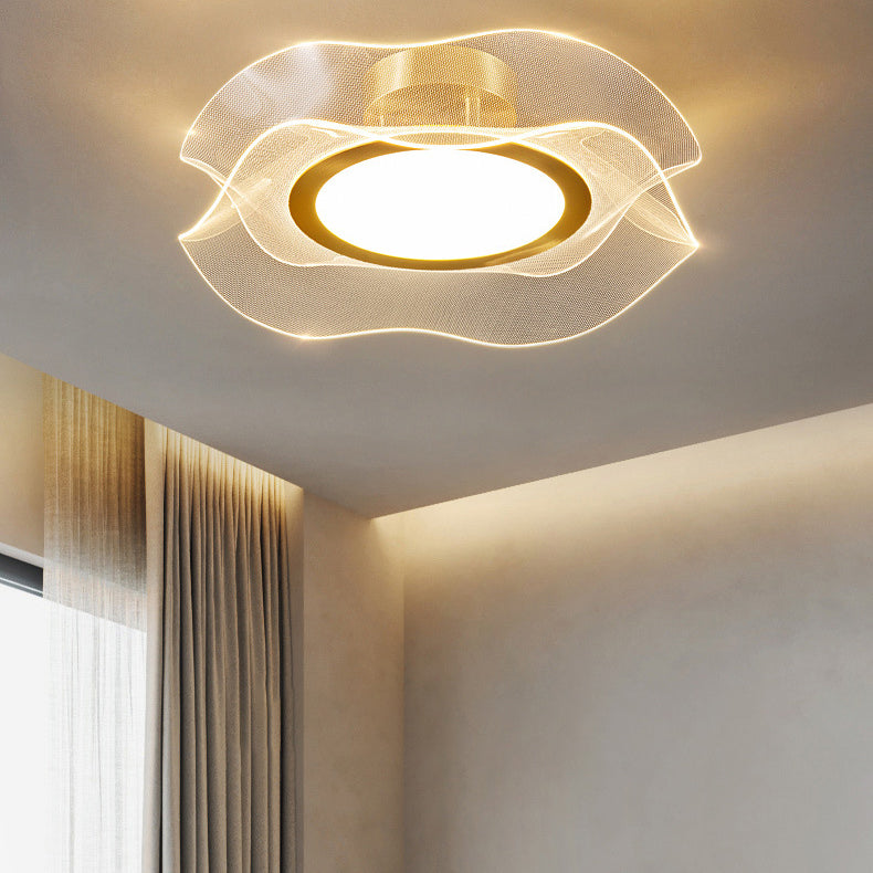 مصباح سقف LED شبه متدفق من الألمنيوم والأكريليك والمعدن بتصميم زهرة عصري فاخر لغرفة النوم 