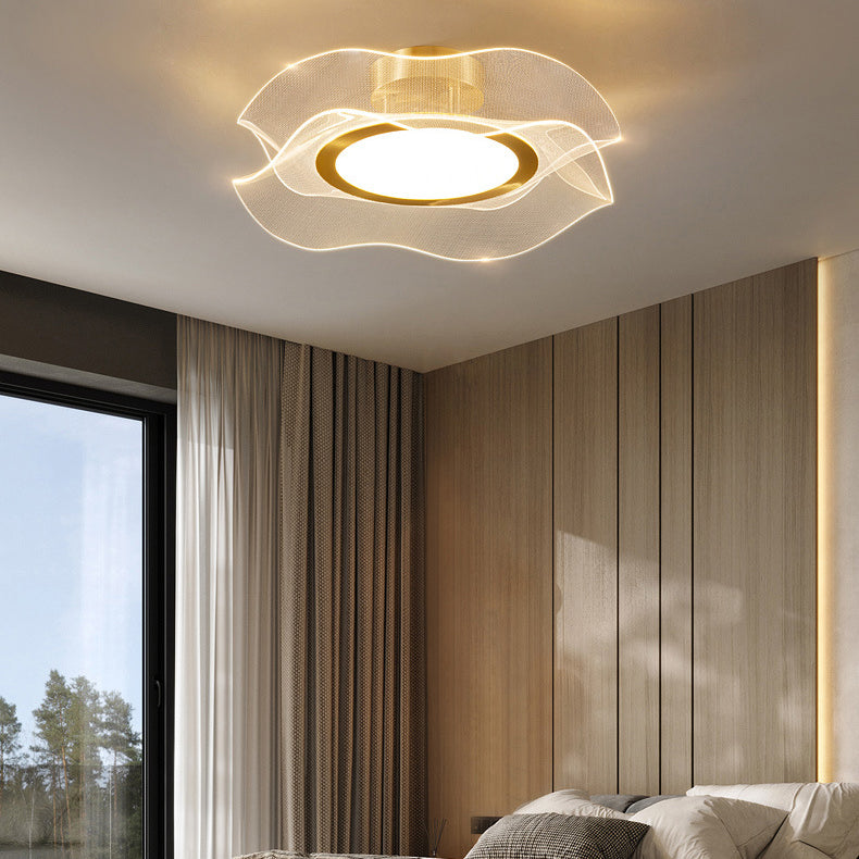 مصباح سقف LED شبه متدفق من الألمنيوم والأكريليك والمعدن بتصميم زهرة عصري فاخر لغرفة النوم 