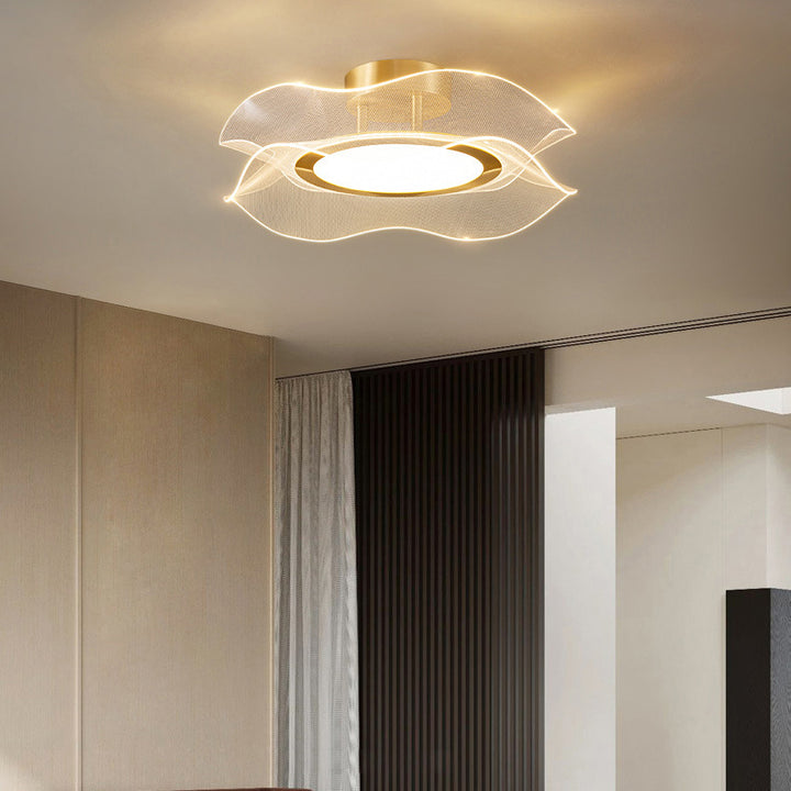 Lustre LED plafonnier semi-encastré en aluminium acrylique métal fleur moderne de luxe pour chambre 