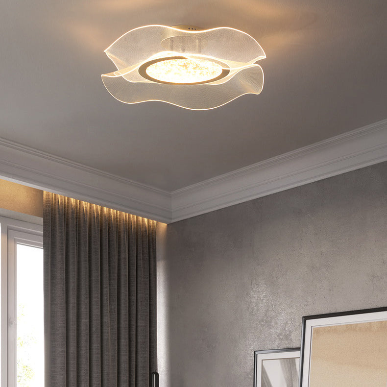 Lustre LED plafonnier semi-encastré en aluminium acrylique métal fleur moderne de luxe pour chambre 