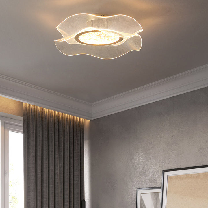 Lustre LED plafonnier semi-encastré en aluminium acrylique métal fleur moderne de luxe pour chambre 