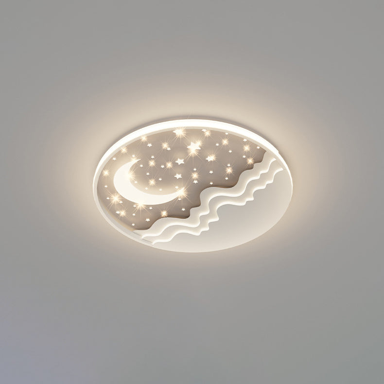 Moderne eklektische runde Mond-Deckenleuchte aus Eisen und Acryl mit LED für das Schlafzimmer 