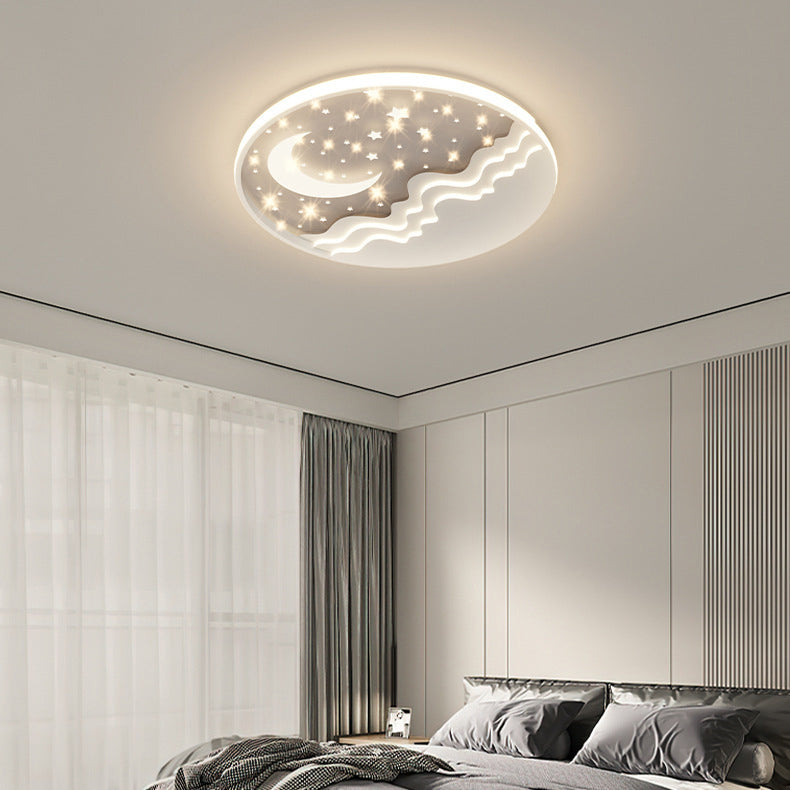 Moderne eklektische runde Mond-Deckenleuchte aus Eisen und Acryl mit LED für das Schlafzimmer 