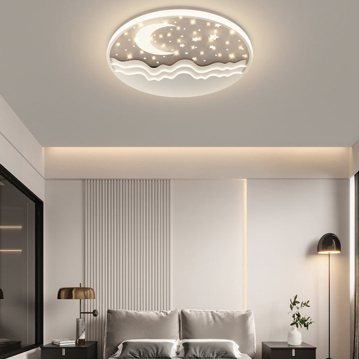 Moderne eklektische runde Mond-Deckenleuchte aus Eisen und Acryl mit LED für das Schlafzimmer 