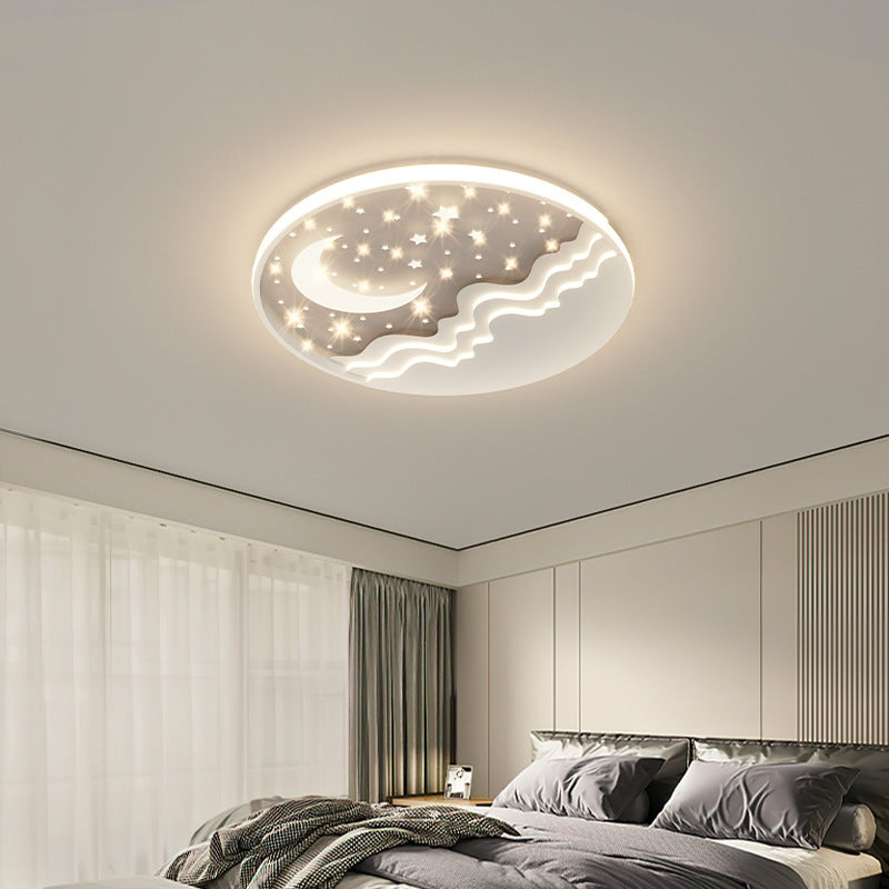 Moderne eklektische runde Mond-Deckenleuchte aus Eisen und Acryl mit LED für das Schlafzimmer 