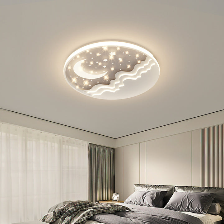 Moderne eklektische runde Mond-Deckenleuchte aus Eisen und Acryl mit LED für das Schlafzimmer 